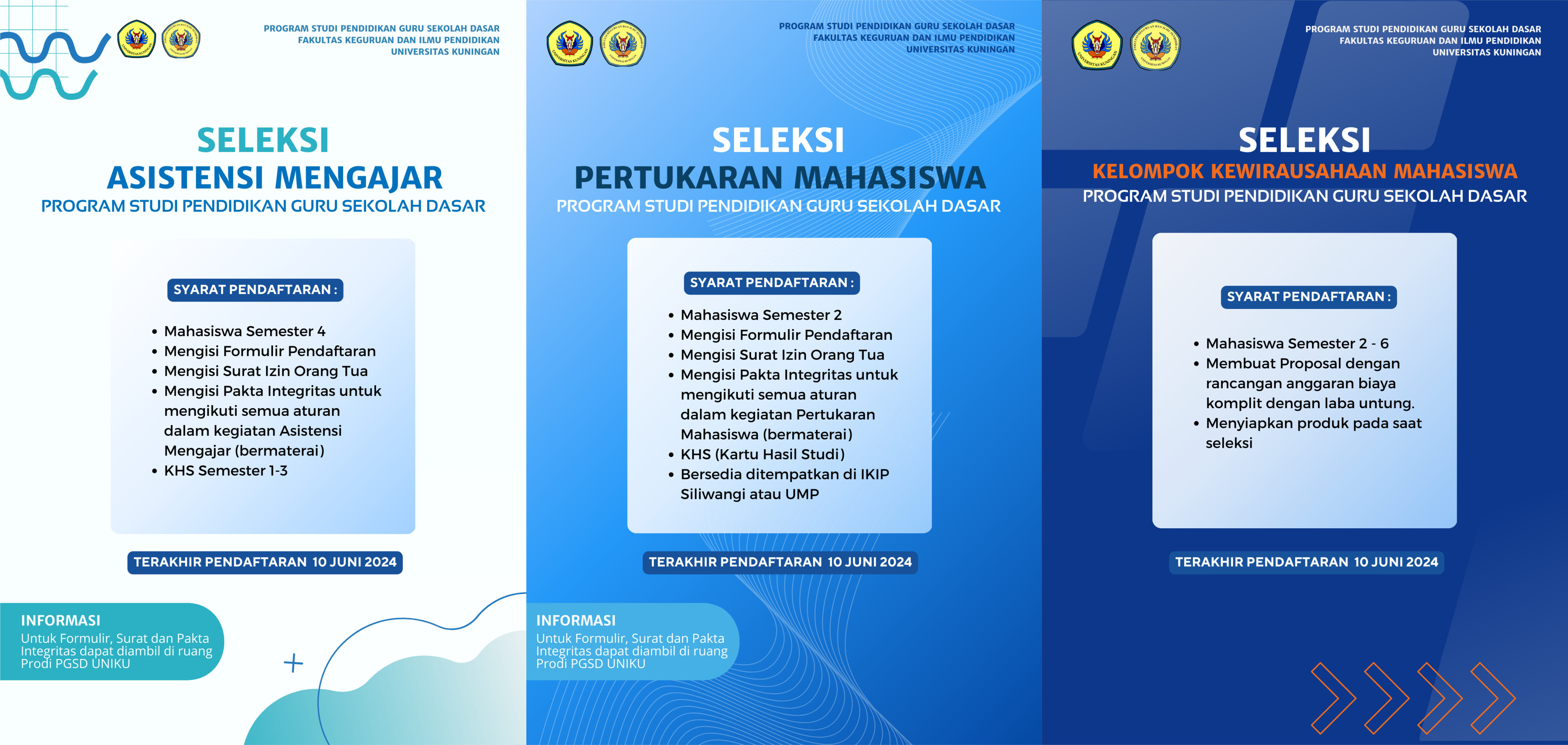 Pendaftaran Program Asistensi Mengajar, Pertukaran Mahasiswa, dan Kelompok Kewirausahaan bagi Mahasiswa PGSD FKIP UNIKU telah dibuka! Ayo buruan daftar!
